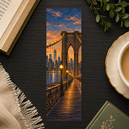 Brooklyn Bridge Bookmark | NYC Reader Gift | Dusk Skyline Page Marker | Book Lover Gift