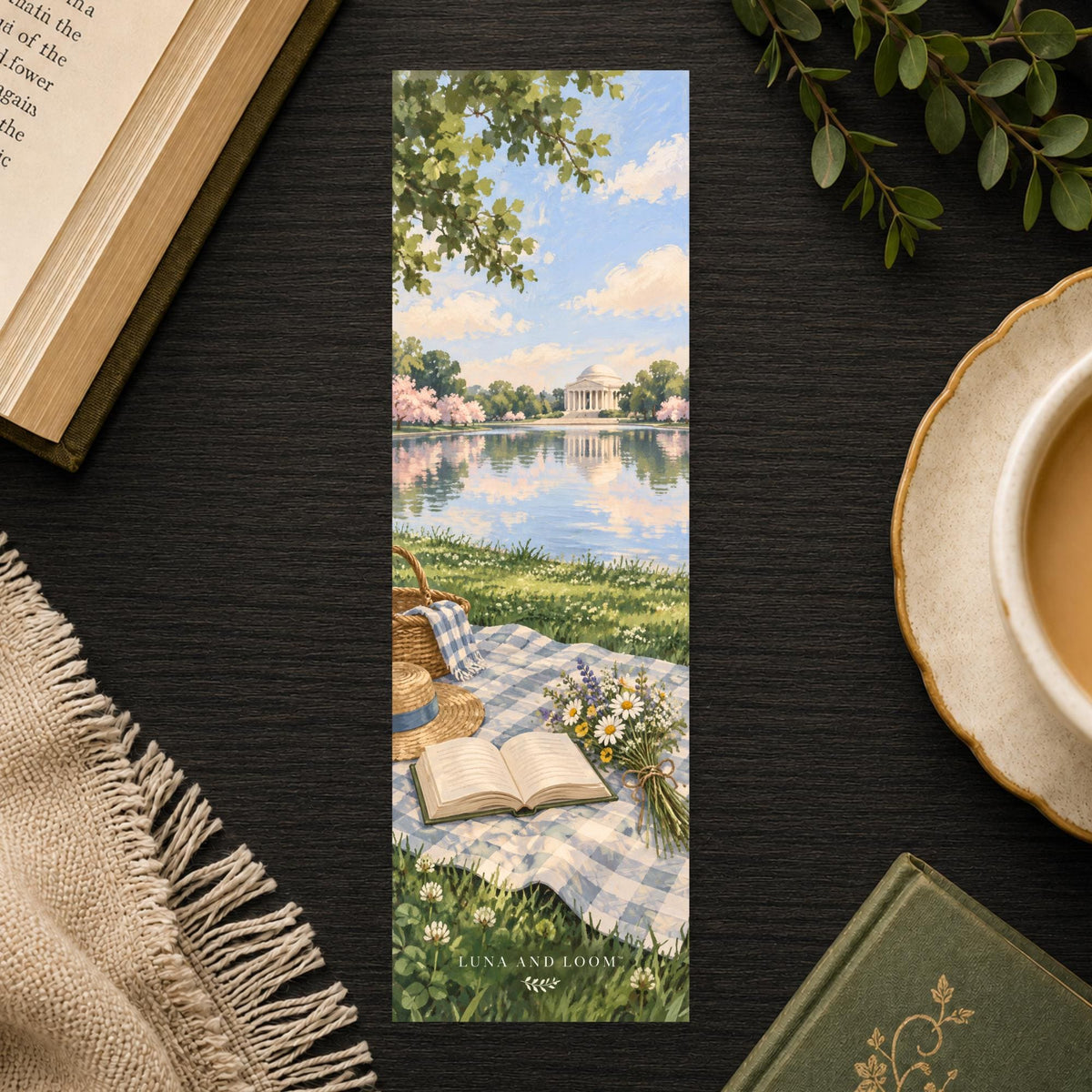 Cherry Blossom Basin Bookmark | DC Reader Gift | Spring Scenery Page Marker | Book Lover Gift