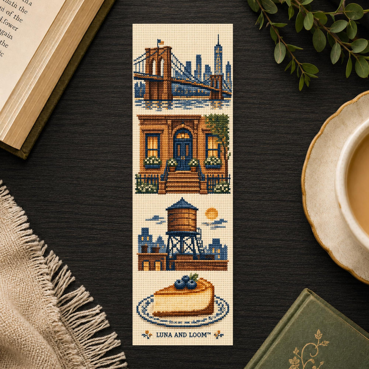 Brooklyn Cross Stitch Bookmark | NYC Sampler Style Page Marker | Book Lover Gift