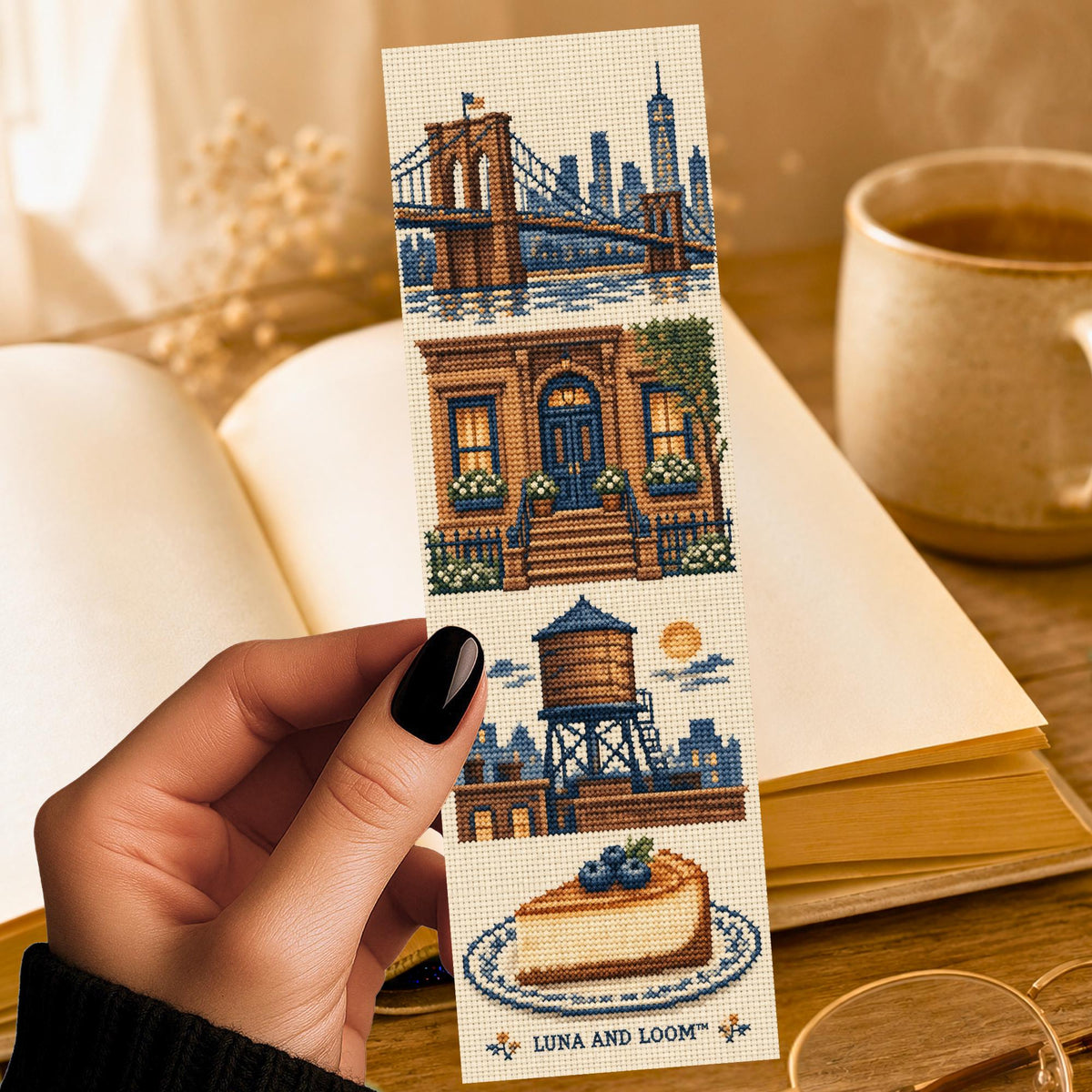 Brooklyn Cross Stitch Bookmark | NYC Sampler Style Page Marker | Book Lover Gift
