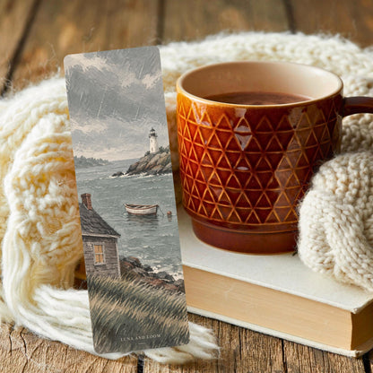 New England Nor'easter Bookmark | Rainy Coastal Storm Gift | Lighthouse Harbor Page Marker | Book Lover Gift