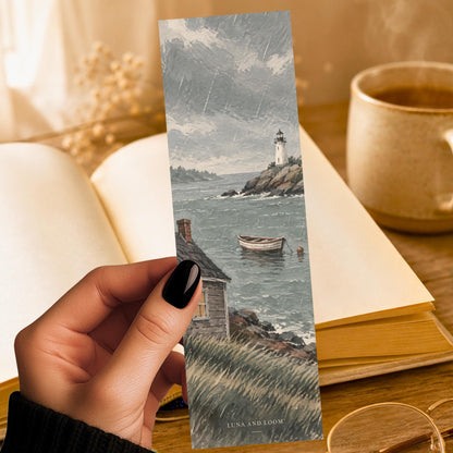 New England Nor'easter Bookmark | Rainy Coastal Storm Gift | Lighthouse Harbor Page Marker | Book Lover Gift