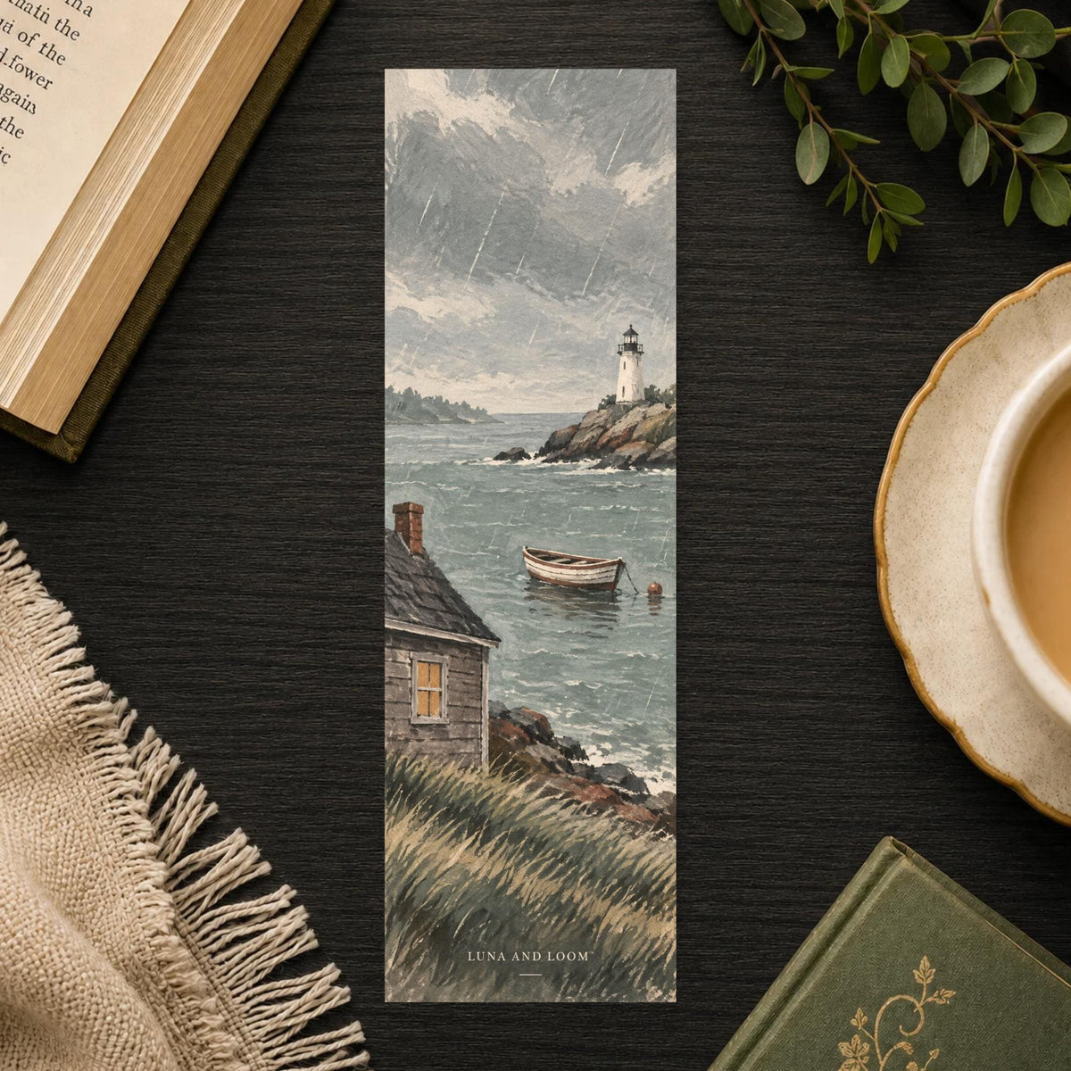 New England Nor'easter Bookmark | Rainy Coastal Storm Gift | Lighthouse Harbor Page Marker | Book Lover Gift